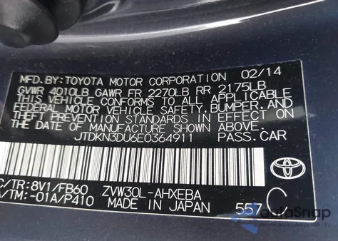 2014 Toyota Prius Three z USA, uszkodzony, nr VIN JTDKN3DU6E0364911